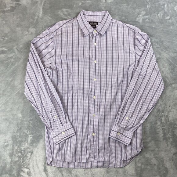 Michael Kors Button Up Dress Shirt Mens Lilac Purple Check Striped (15.5) 32/33 - Picture 1 of 7